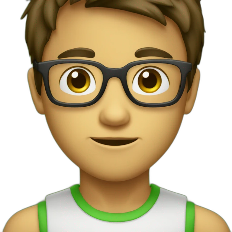 niño 11 años alto delgado con gafas rectangulares, ojos verdes, pelo castaño un poco largo emoji