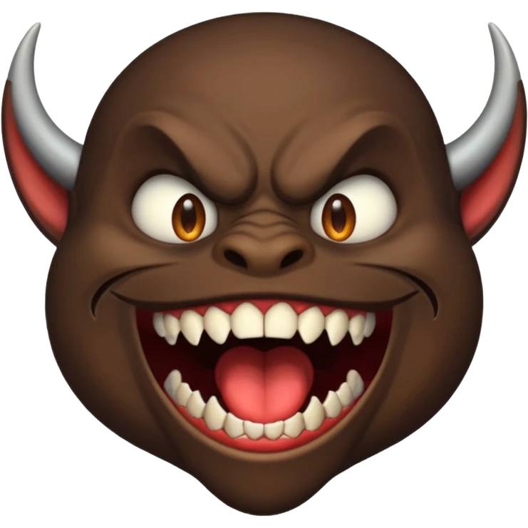 A demon with a really big mouth, sideways looking up with mouth wide a big sharp teeth  emoji