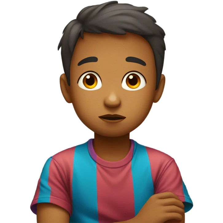 little Boy thinking while keeping his hand on his chin emoji