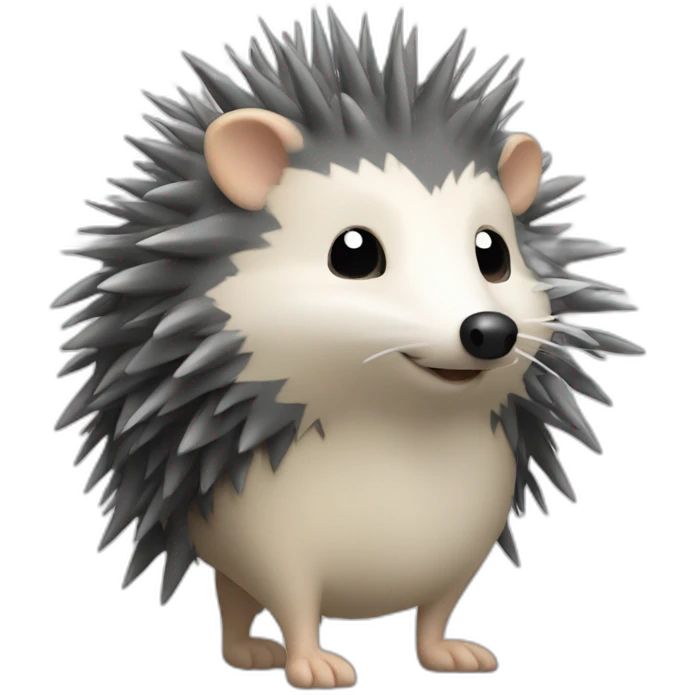 Hedgehog dark gray quills one black ear one white ear different colored ears full body emoji