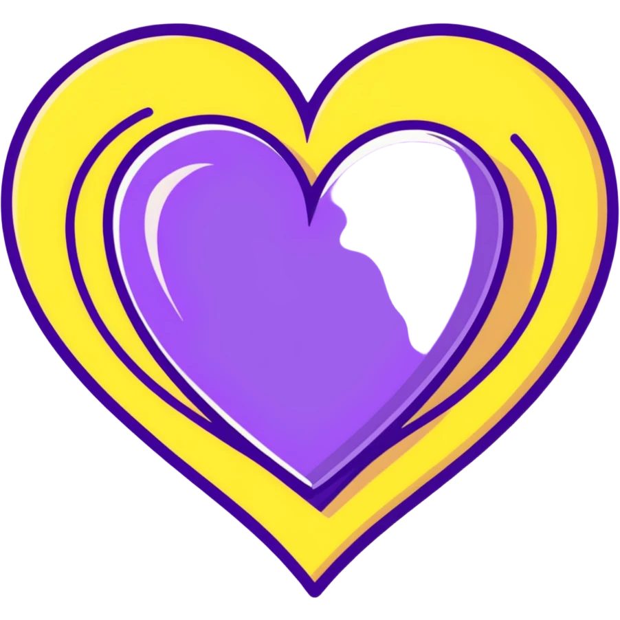 a violet purple heart, cartoonish sticker style emoji