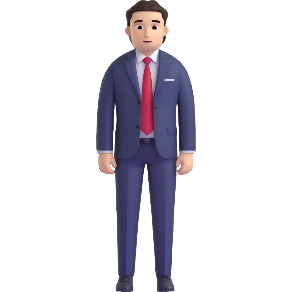 man wearing a dark blue-gray business suit with black horizontal stripes on the arms and legs, white shirt and red tie emoji