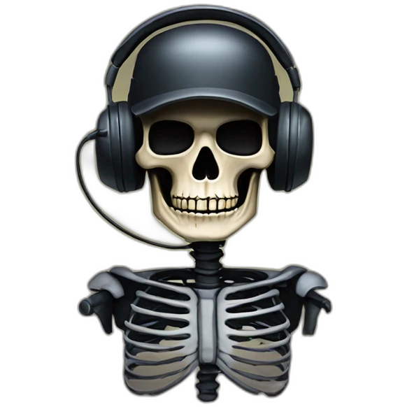 Military Skeleton mask with a long black mask underneath it and headset with a microphone emoji