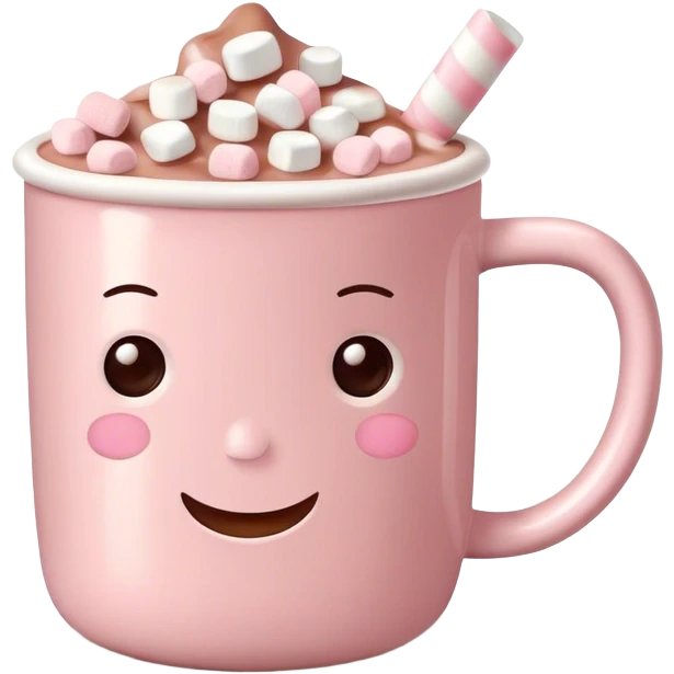 Light Pink mug of hot chocolate with marshmallows  emoji