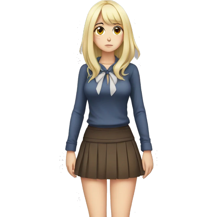 anime girl sad full body, Mini skirt emoji