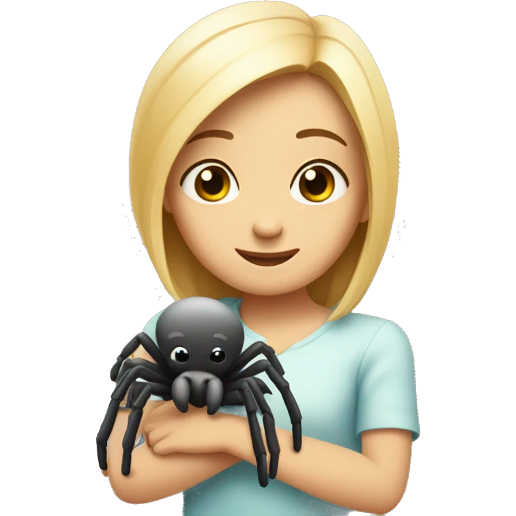 Little cute chic hugging a little cute spider emoji