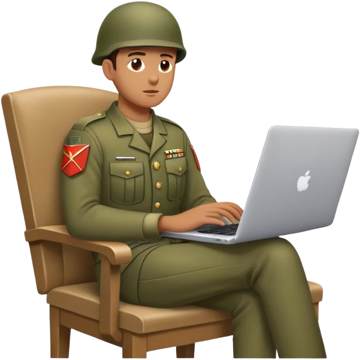 Soldier on a chair watching a laptop emoji