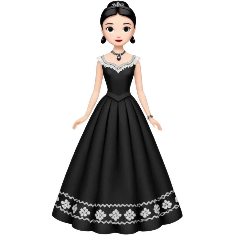 Audrey Hepburn as Sabrina Barbie. Wednesday Addams. Show full body. Embroidered long gown with accessories  emoji