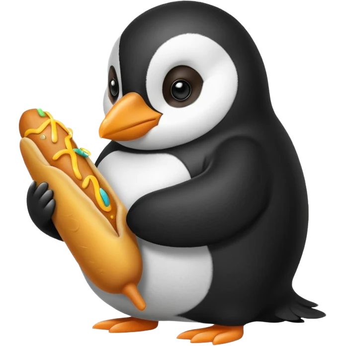 Penguin eating corn dog emoji