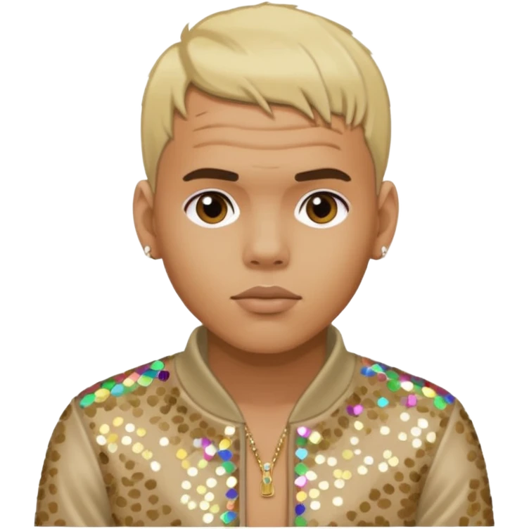 Chris Brown with blonde hair, beige sequin outfit emoji