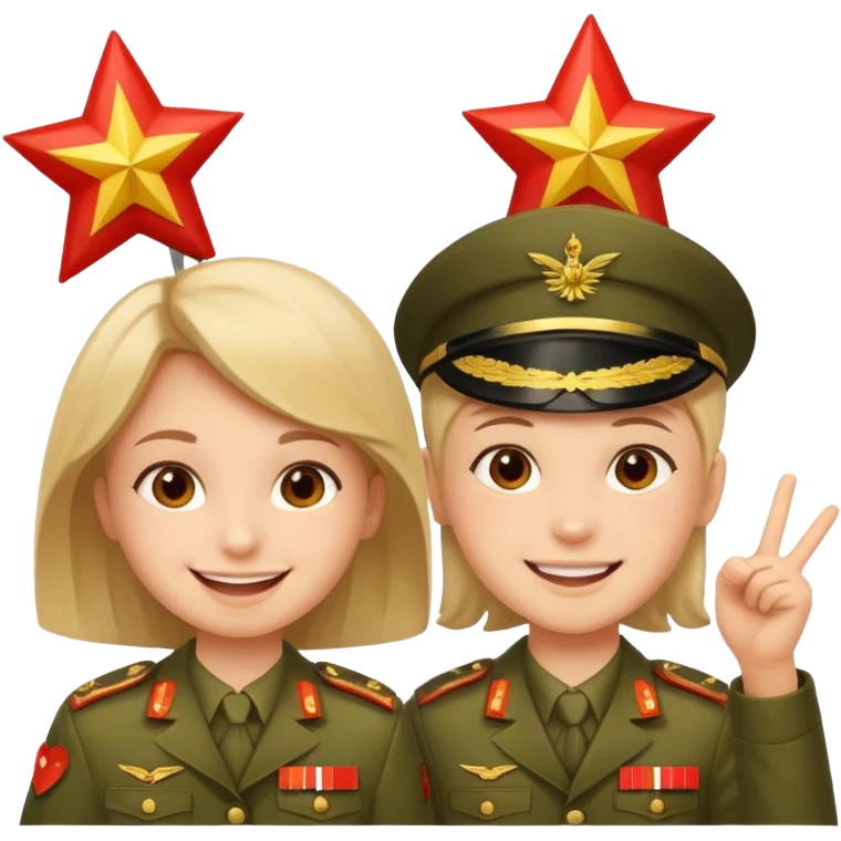 Happy Victory day। A banner is standing with a boy on one side and a girl on the other. emoji