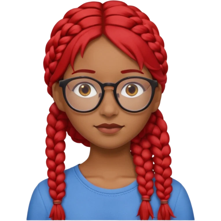 Dark Tan girl with long red plaits and red rmmed  glasses head neck and shoulder shot only emoji