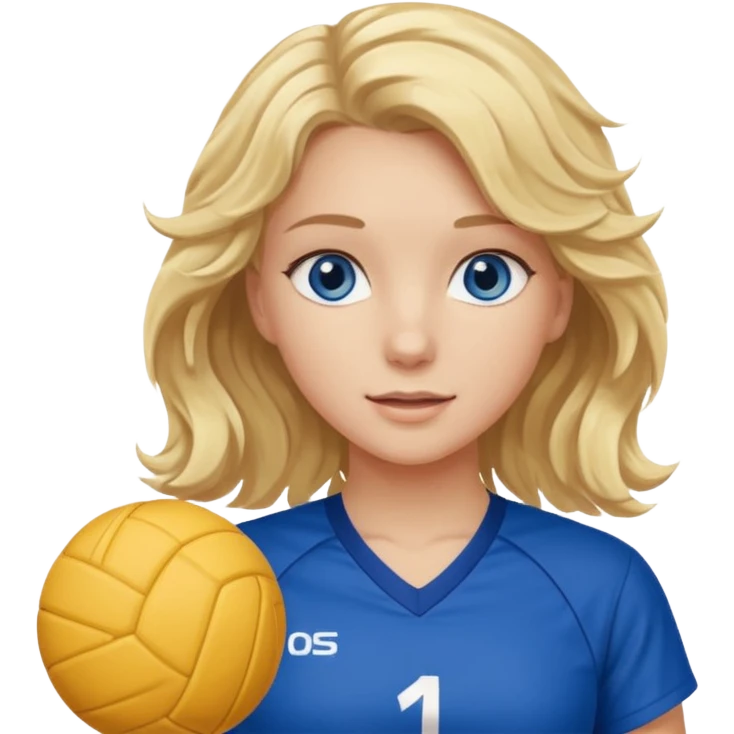 Blonde wavy haired girl with blue eyes volleyball player emoji