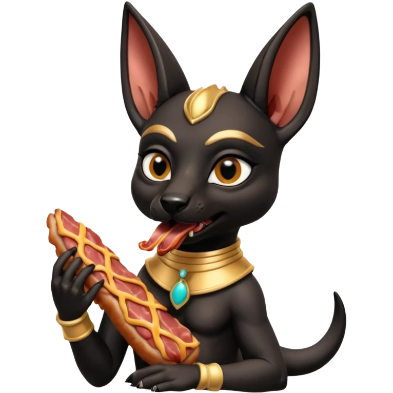  Fit mean Short-eared Black fur beautiful female alien anubis puppy statue posed biting bacon  emoji