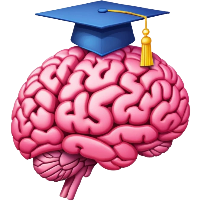 generate me a pixel art of a brain with a graduation cap. put some more color, and make it more cartoony emoji