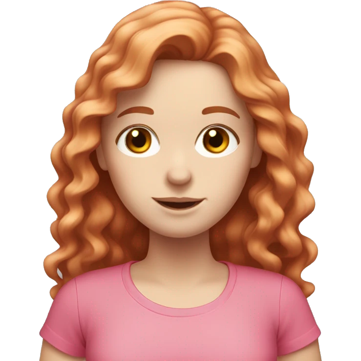 white pale girl with long red brown wavy hair and a pink shirt emoji