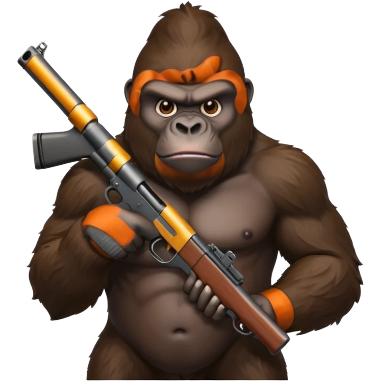 A mean gorilla holding a big gun emoji