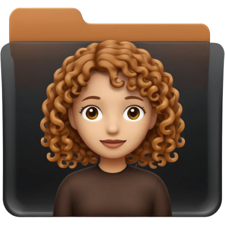 A **simple emoji-style icon** of a **black transparent plastic folder**, sleek and minimal, with **rounded corners**, subtle translucency, soft shading, and a **small logo of a canela-skinned girl with curly hair** on the front.
 emoji