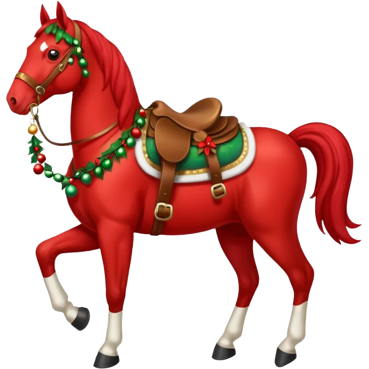 Christmas red horse with a full-length emoji