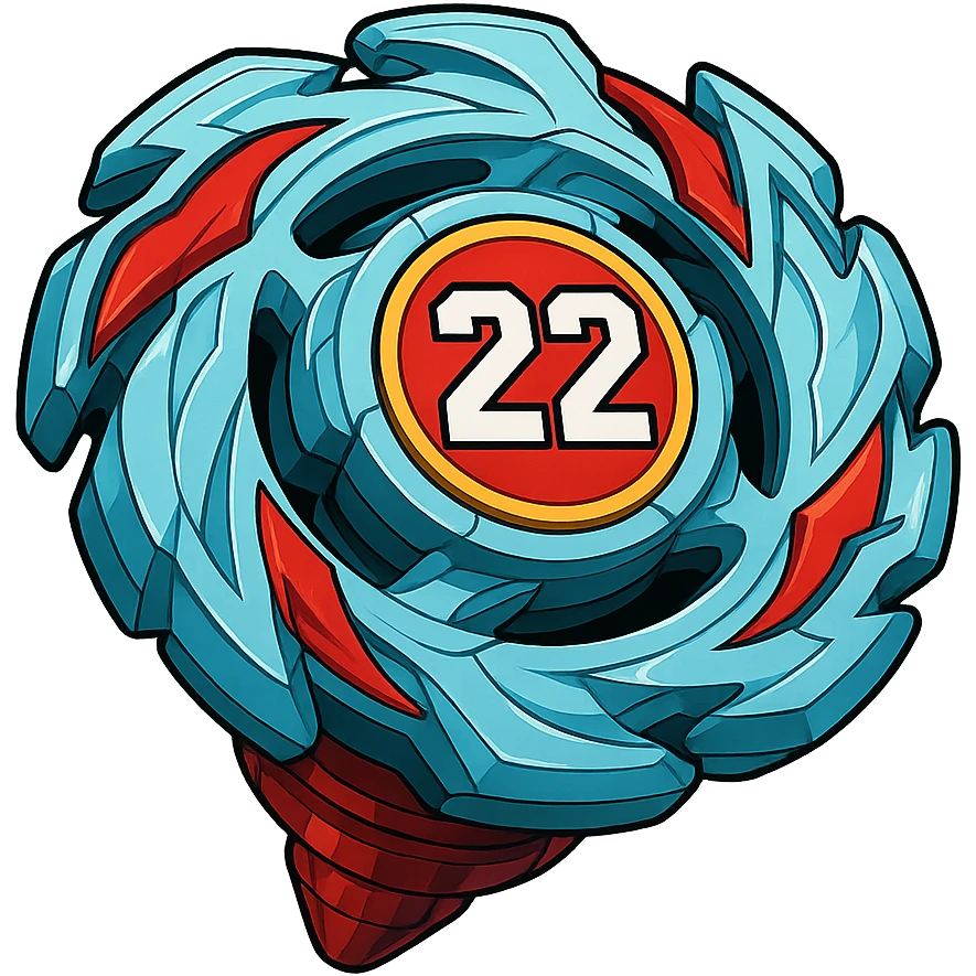 beyblade celeste y rojo con el número 22, clean and bright digital art style emoji