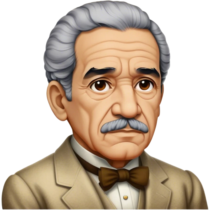 Cinematic Realistic Gabriel García Márquez Portrait Emoji, depicted as a visionary writer with a contemplative gaze in period attire, rendered with rich textures and warm literary lighting that captures his magical realism legacy. emoji