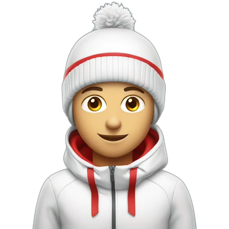 white skier wearing red bobble beany emoji