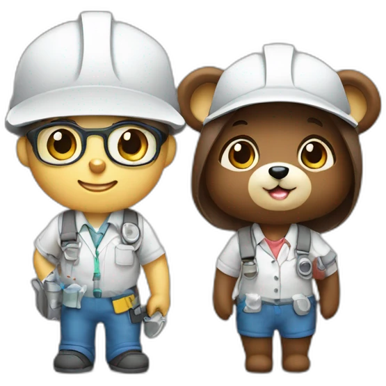 cute architect milk  female bear & cute engineer mocha bear emoji