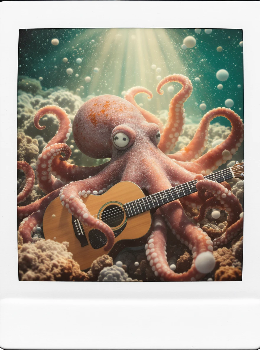 happy octopus with multiple arms playing guitar emoji