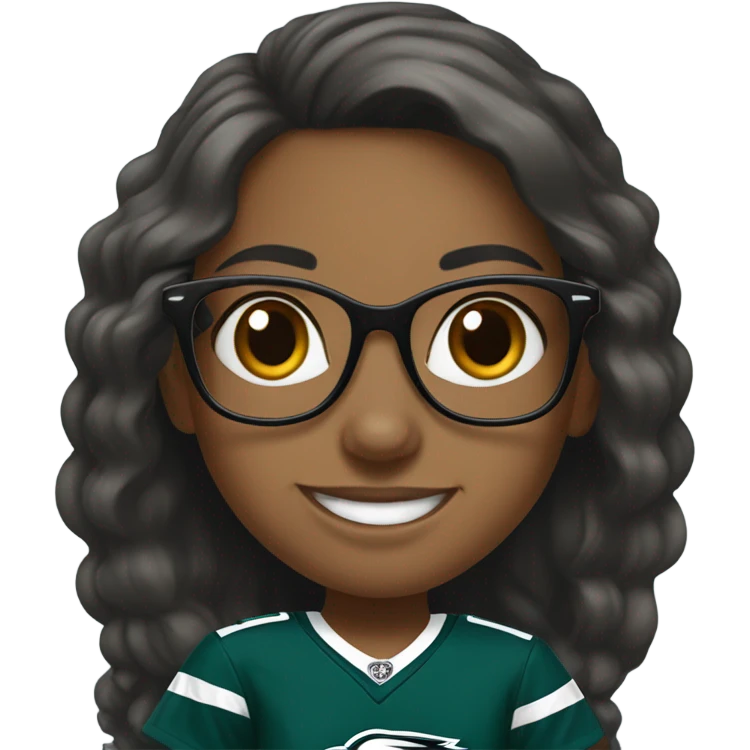 Smiling girl with glasses wearing Philadelphia eagles shirt emoji