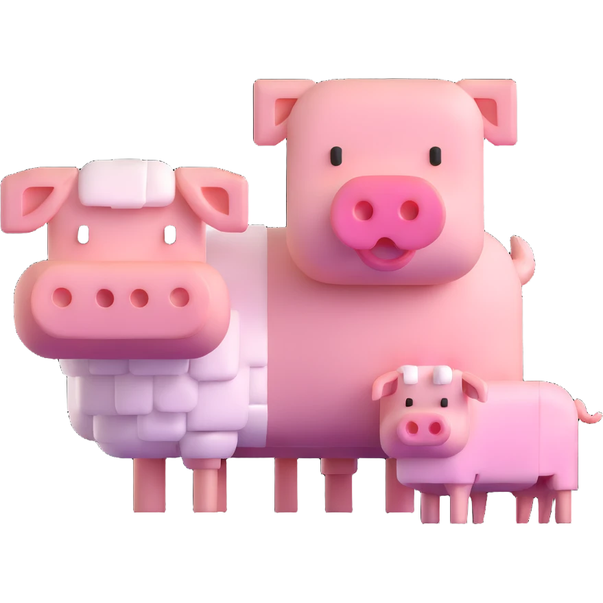 Minecraft style sheep and a blocky pig friend together emoji