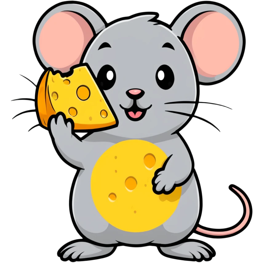 Adorable cartoon mouse holding a piece of cheese emoji