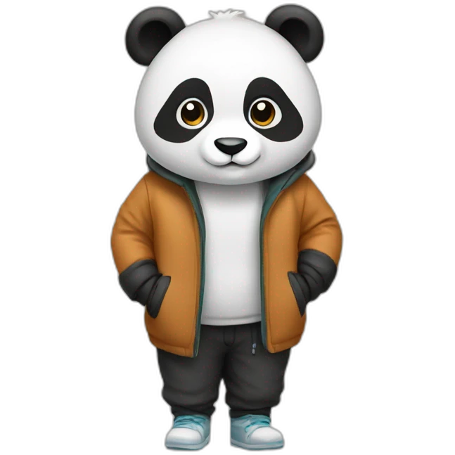 panda wearing coat and pants emoji