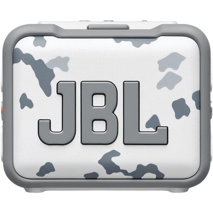 JBL Go 4 in arctic snow camouflage, white and gray pattern, minimal design, portable speaker, clean aesthetic emoji
