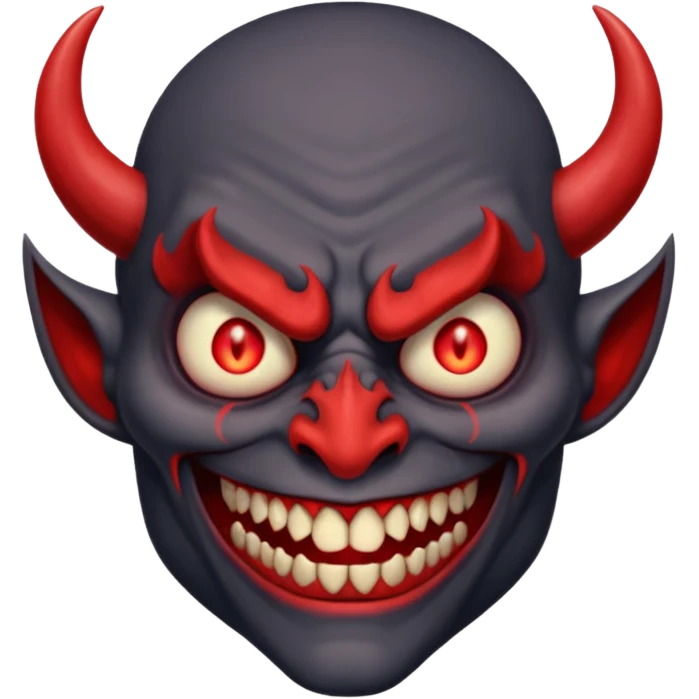 alastor the demon, smiling with his evil red eyes and long evil red teeth, looking evil and demonic and horrible and like a demon. emoji
