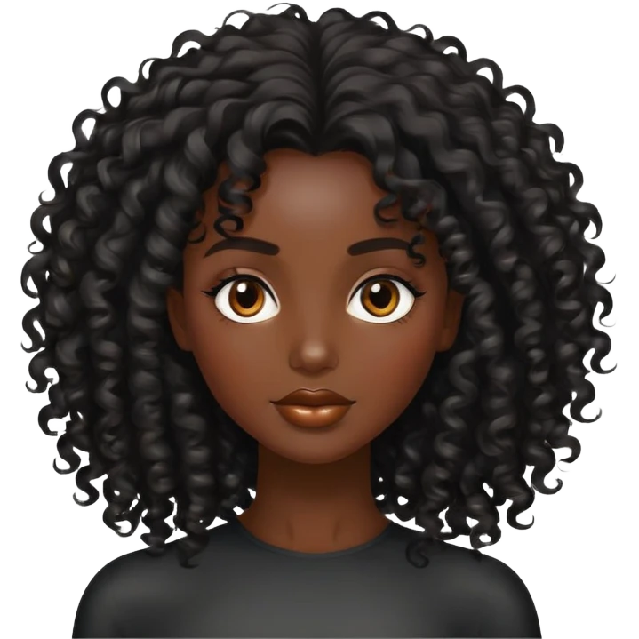 Alluring african woman shiny curly black tousled hair emoji