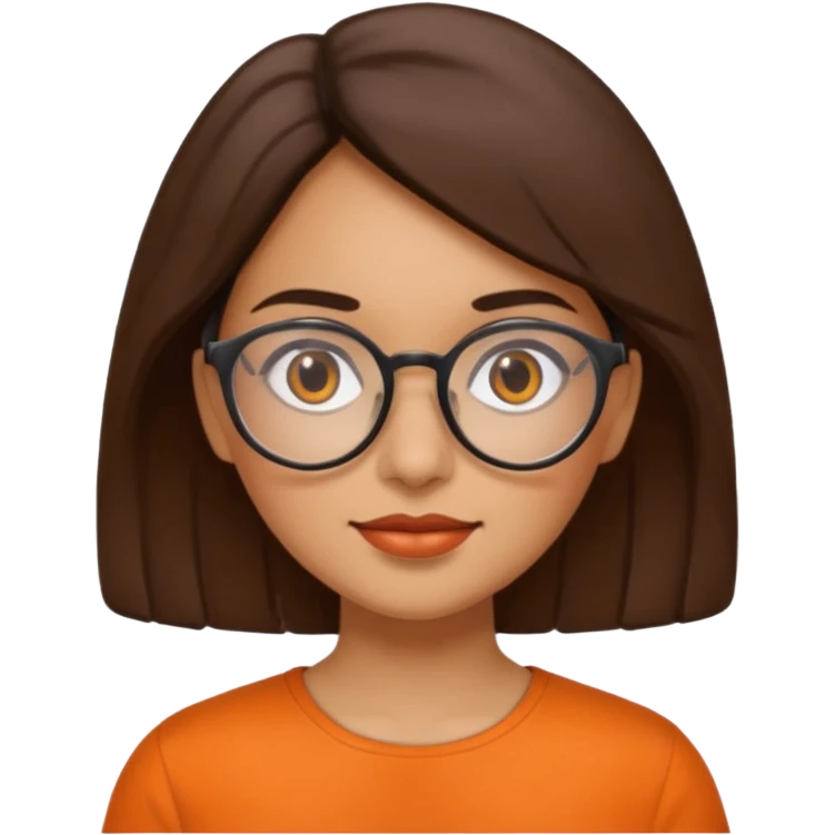 hispanic woman with round glasses and orange blouse with color emoji