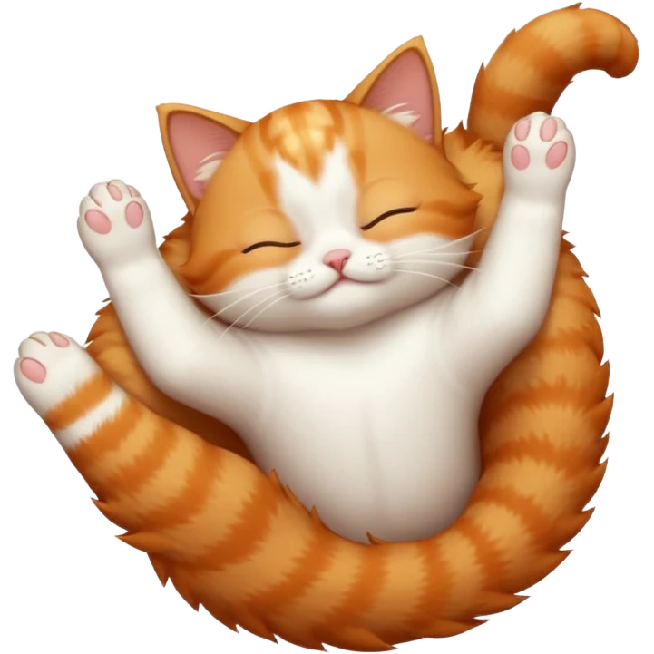 ginger and white small cat in funny positions upside down with eyes closed emoji