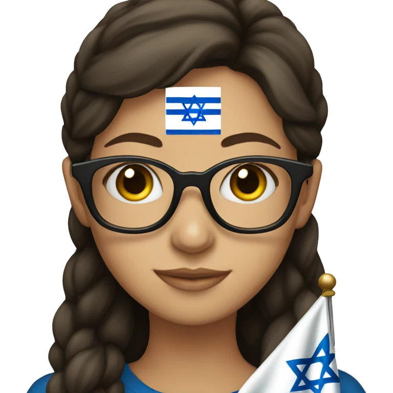 Brunette girl with glasses holding Israeli flag  emoji