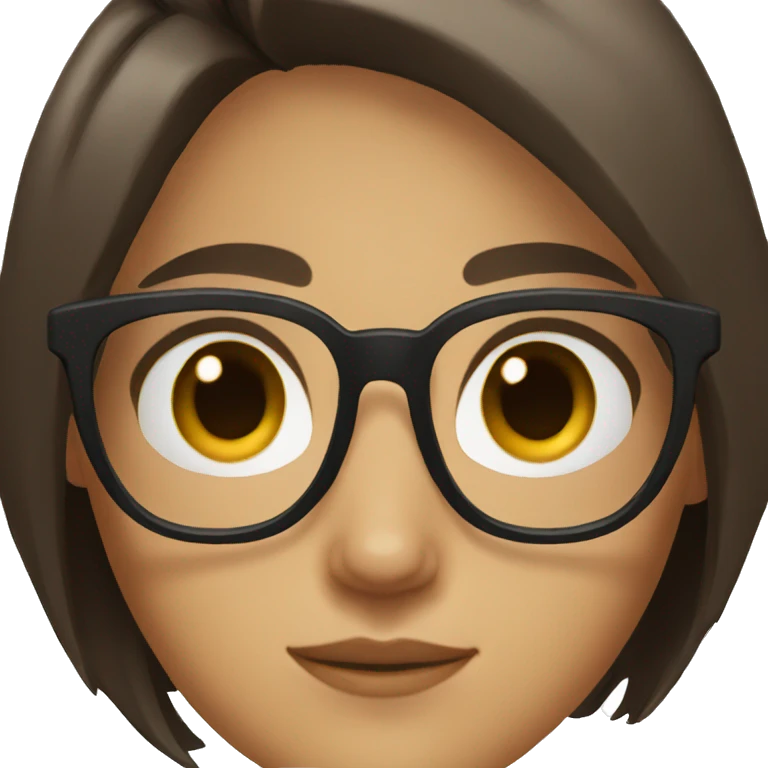 a girl with short dark brown hair and brown eyes and glasses emoji