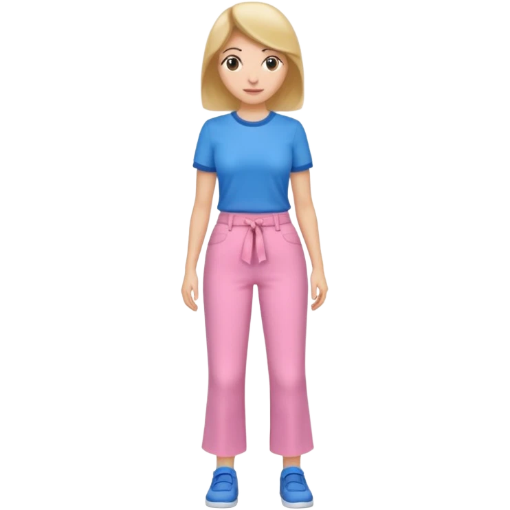 A woman with pants ☺️👖and a skirt and pink pants and blue shirt emoji