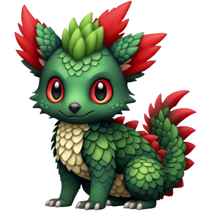 Kawaii Cute Edgy Black Green Red fluffy scaly Trico-animal-creature full body emoji