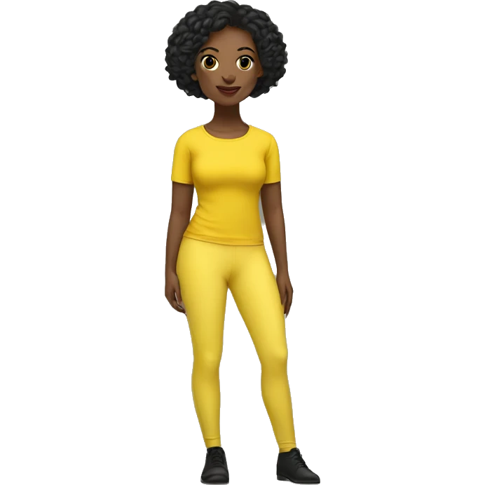 black woman posing with a yellow top and yellow flared leggings with short black hair  emoji