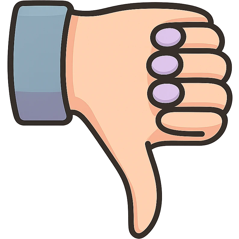 neat female hand with manicure showing dislike (thumb down), thin clean contours, elegant soft rounded shapes, pastel palette #98B5BC, #B5B3C1, #C9A3C9, #E4C0CA, #F7DCD1, #F7C0AA, detailed shadows and highlights, soft lighting, no background emoji