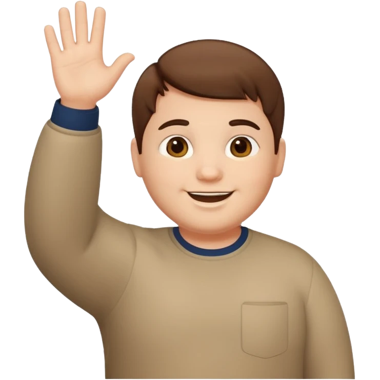 make a short brown hair guy who is chubby we can only see his head and he is waving emoji