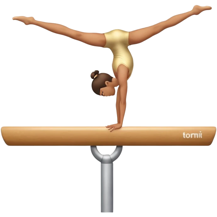 An artistic emoji of a professional sports acrobat performing a stunning balance pose on a narrow beam. The acrobat showcases perfect control, flexibility, and strength, executing an elegant handstand. The background features a bright gymnastics arena with spotlights. emoji