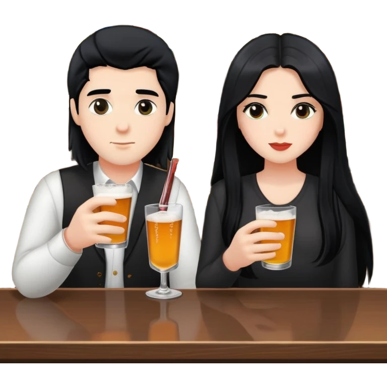 2 friends at a bar drinking 1 white boy black hair 1 white girl black long hair1  emoji