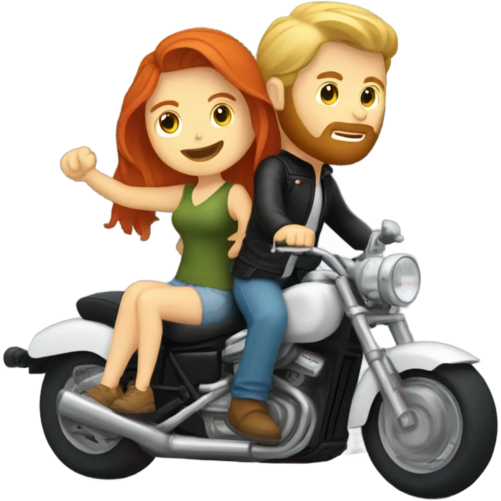 Redhead girlfriend and blond bearded boyfriend riding a motorcycle  emoji