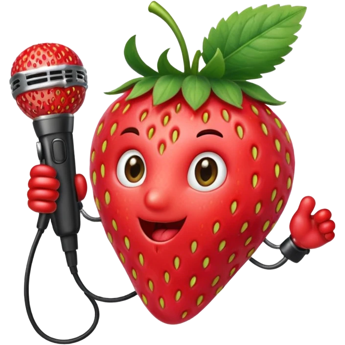 A strawberry holding mic emoji