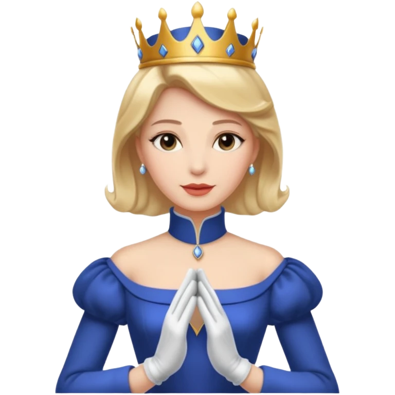 A dignified queen with high collar gown, gloved hands, and classic royal grace.
 emoji