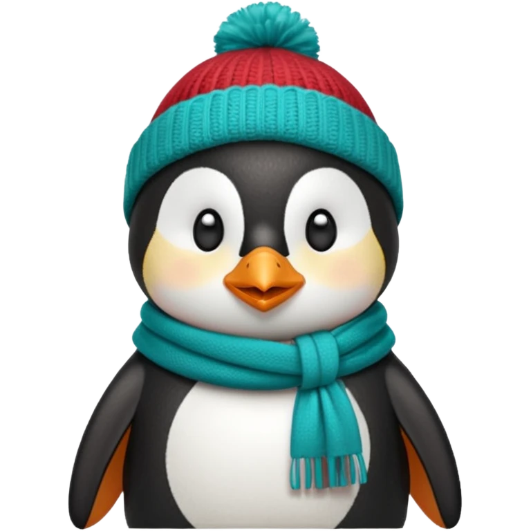 Penguin with a red beanie and a teal scarf emoji